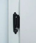 Half Inch Overlay Cabinet Door Hinges Matte Black 50 Pack Self-Closing Flush Mount For Kitchen Cupboards 25 Pairs With Stainless Steel Screws And Door Bumpers CH200-BK-P50 installed in white cabinet