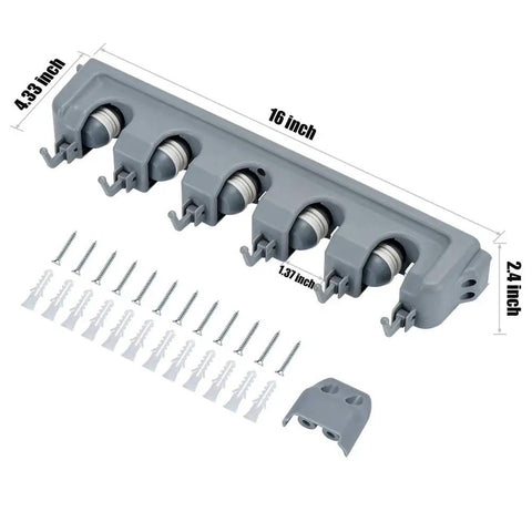 Two Pack 16 Inch Broom Mop Holder Garage Storage Organizer With Five Racks And Six Hooks Adjustable Wall Mounted Tool Holder