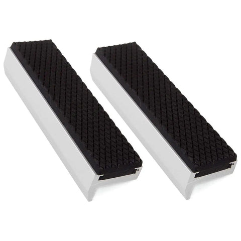 Pair Of Dead Nuts Secure 4 Inch Magnetic Soft Vise Jaw Pads Universal Rubber Protectors Heavy Duty Aluminum Base, close-up view.