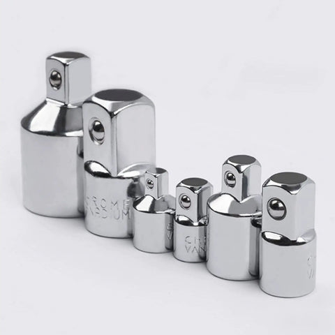 Versatile 6 Piece Socket Adapter Reducer Set Drives 1 4 To 3 8 And 5 16 Drive Conversion Kit For Tough Steel Ratchets And Impact Sockets Hardened Polished Non Rust Heavy Duty Garage Tools, six polished steel adapters