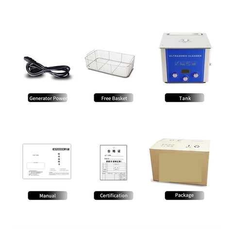 Hualuck 10L Ultrasonic Cleaner Machine With Heater And Degas Function Digital Timer Touch Control kit including tank and accessories.
