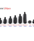 Long Lasting Nylon Standoff Spacer Kit With Male And Female Threads, Anti Signal Interference Hex Pillars For Circuit Board Mounting, No Slip Design, 250 Pc Bulk Pack Includes Nuts And Screws, Great For Chip Thermal Channels, M3 sizes