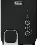 Zero Stress Single Serve Coffee Brewer With Built In Milk Frother For Rich Latte Perfection And Smooth Daily Sips Plus Sleek Black Drip Espresso Station top view showing control panel and frothing attachment.