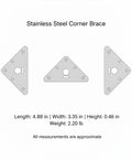 Diagram of Beefy Stainless Steel Heavy Duty Corner Brace Triangular L Bracket dimensions and measurements details