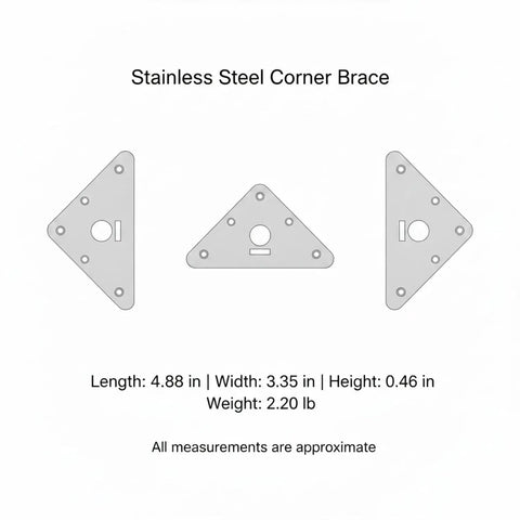 Diagram of Beefy Stainless Steel Heavy Duty Corner Brace Triangular L Bracket dimensions and measurements details
