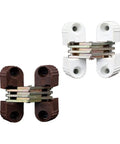 Six Pack Hidden Folding Door Hinges Concealed Barrel Pivot Connector Heavy Duty Furniture Hardware For Table Extensions, showing different colors and pivot design.