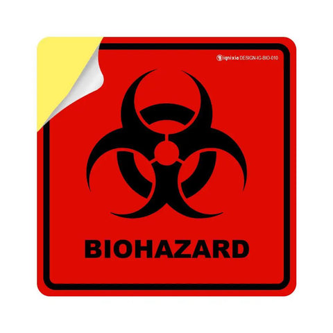 Heavy Duty Biohazard Stickers 5.5 X 5.5 Inch Labels Pack Of 10 with biohazard symbol on red background, suitable for hazardous materials.