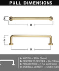 Dimensions of Set Of 6 5 Inch Center To Center SleekTouch Champagne Bronze Cabinet Pulls, width 3/8 in, center to center 5 in