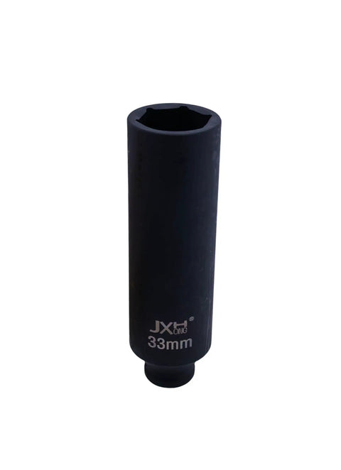 No Sweat Rock Solid Half Inch Drive Metric Extra Deep Impact Socket 33 Mm, forged steel, ideal for recessed fasteners.