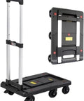 Heavy Duty Folding Flatbed Cart With Slick Retractable Chassis Smooth Rolling Portable Platform Truck, folded design, aluminum handle.