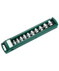 Heavy Duty Car Repair Socket Wrench Drive Head Kit With 3 8 Inch Quick Release Drive 10 piece socket set on green holder.