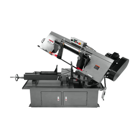 Heavy Duty 10 By 18 Inch Horizontal Dual Mitering Bandsaw With 2 HP Motor, 230 460V 3 Phase, Hydraulic Downfeed, Magnetic Starter, Automatic Blade Breakage Sensor, Steel Base For Stable Metal Cutting, A Real Workhorse