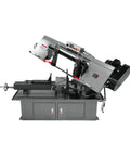 Badass 10 X 18 Inch Metal Cutting Dual Miter Horizontal Band Saw Featuring 2Hp 230V One Phase Motor hydraulic feed side view.