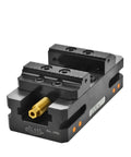 Dead Nuts Precise Self Centering Vise For Five Axis Cnc Machines with black jaws and smooth crank for clamping.