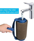 Ditch The Messy Old School Rollers With This Seamless Paint Brush Kit featuring water flow cleaning roller in hand.