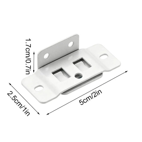 Sturdy L Shaped Corner Brace Bracket With Screws For Wood Shelves And Cabinets, dimensions shown in white metal, concealed fastener design