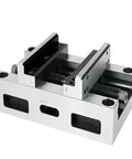 Heavy Duty CNC Machining Fixture And Flat Jaw Vise With Zero Point Quick Swap Tech showing a robust metal design for precise workholding.