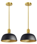 11 Inch Black Metal Dome Shade Pendant Lighting Fixture With Polished Gold Rod Kit E26 2 Pack Industrial Modern Ceiling Light