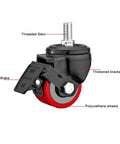 Heavy Duty Swivel Caster Wheels With Brakes For Furniture, Workbench, Cart And Garage, M Threaded Stem, Quiet PU Wheels, 500 Lb Capacity, Indoor Outdoor Plate Casters