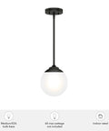 Hepburn 1-Light Modern Brass Pendant Light with Globe Shaped White Glass Shade, dimmable, for kitchen island or dining room.