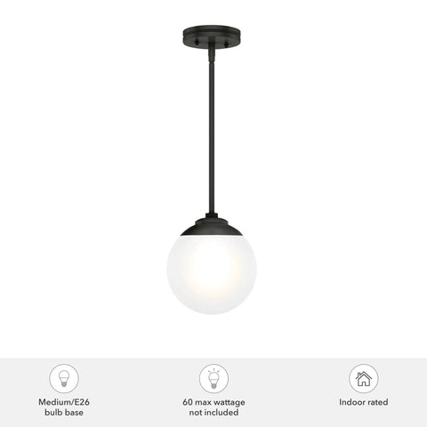 Hepburn 1-Light Modern Brass Pendant Light with Globe Shaped White Glass Shade, dimmable, for kitchen island or dining room.