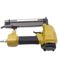 Heavy Duty 18 Gauge Pneumatic Nail Gun With A Slick Soft Grip Handle And Zero Hassle Magazine Loading, yellow brad nailer for finishing work.