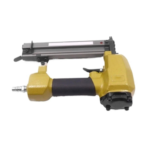 Heavy Duty 18 Gauge Pneumatic Nail Gun With A Slick Soft Grip Handle And Zero Hassle Magazine Loading, yellow brad nailer for finishing work.