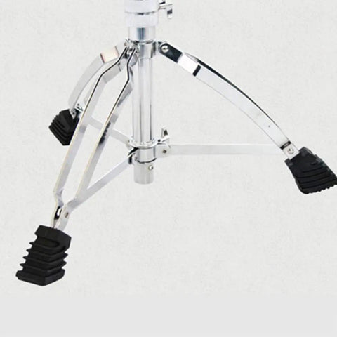 Rock Solid Height Adjustable Drum Throne With Dope Plush Suede Seat And Motorcycle Inspired Frame Featuring Anti Slip Legs, chrome frame close-up.