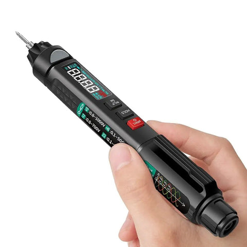 Hand holding Two In One Pro Grade Digital Multimeter And Voltage Tester Pen for Electricians, 6000 Counts Intelligent Meter.