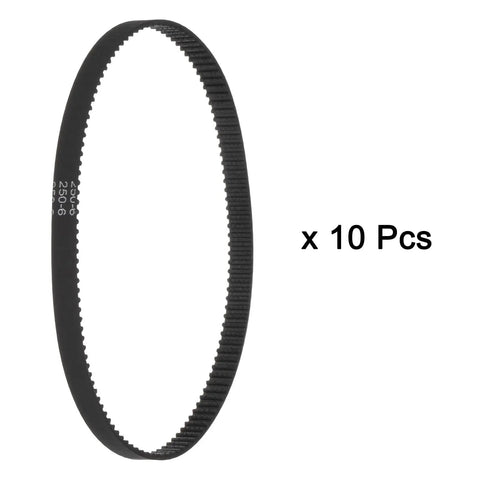 2GT Timing Belt Closed Loop For 3D Printer, 6mm Wide By 250mm Long, 125 Teeth, Reinforced Rubber With Fiberglass, 10 pack