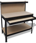 Beast Of A Workbench with pegboard and storage drawer, 45.3 inch tool bench with heavy duty steel frame for garage and workshop.