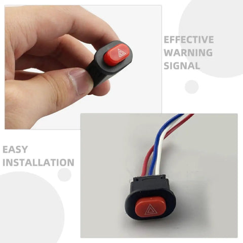 Double Flash Motorcycle Hazard Light Switch With Emergency Button Waterproof ABS Metal Controller close-up view