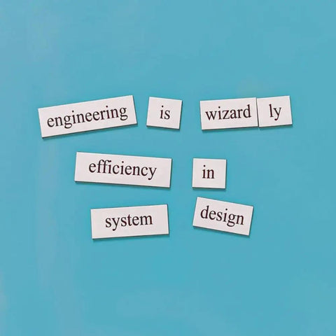 Nerdy Engineer Word Magnet Kit For College To PhD And Pro Engineers With Hilarious Poems Prose And Jokes For Your Office Fridge Or Whiteboard displaying engineering-themed words on a blue background.