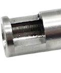 Close-up of stainless steel 8mm to 5mm motor axle adapter for 1 to 8 scale RC cars, pinion gear coupler shaft sleeve replacement