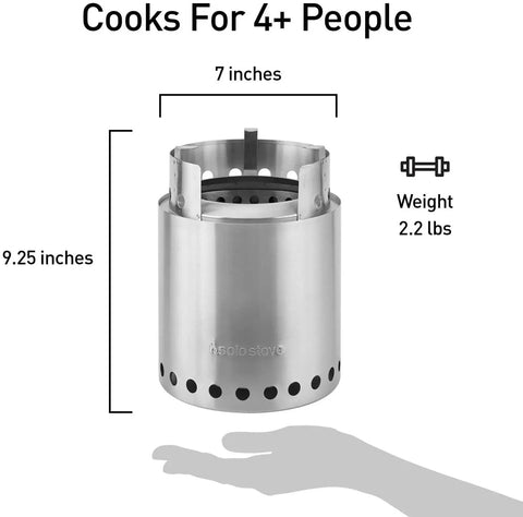 Go To Campfire Wood Burning Stove For Backpacking Portable Stainless Steel Stove dimensions shown on hand