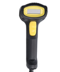 Front view of USB Wired Handheld Barcode Scanner With CMOS 640x480 for 1D and 2D scanning, black and yellow design.
