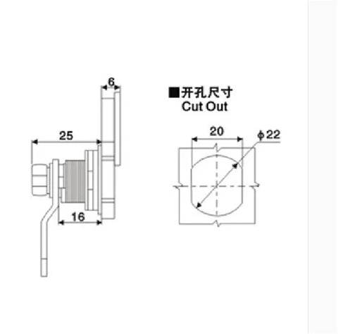Technical drawing of Heavy Duty Stainless Steel Door Cam Lock Electric Linear Triangle Inner Hexagon Lock dimensions