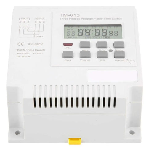 Three Phase 380V Digital LCD Timer Switch With Weekly Programmable Relay For Motors And Industrial Equipment 3 Wire Power Controller Smart Auto On Off Timing Easy Wiring Setup Plug And Play unit displayed
