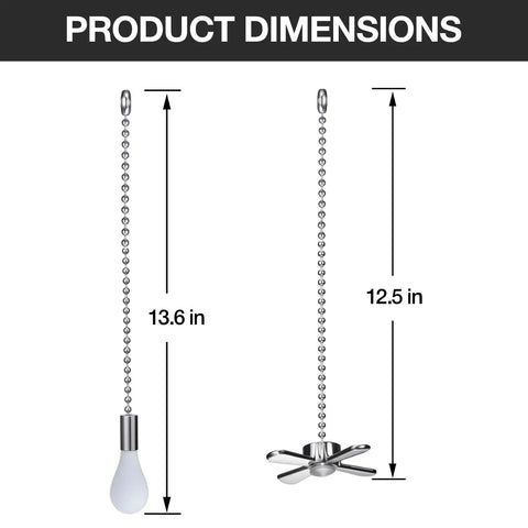 Product dimensions image for Sweet Copper Ceiling Fan Pull Chain Extender Set With Frosted Glass Bulb And Blade Charm Ornament Silver Tone For Easy Peasy Diy Installation Total Home Upgrade And Zero Hassle.