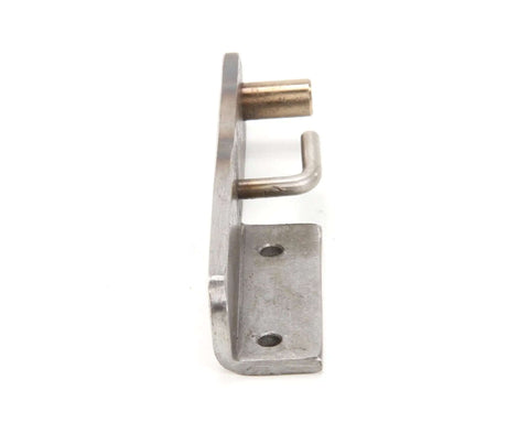 Side view of Left Side Door Hinge Assembly For Oven Genuine OEM Replacement Part in metal, showing bolt holes and mounting bracket.