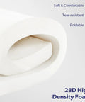 Close-up of 28D high-density foam roll, highlighting soft, tear-resistant, and foldable features for bench cushion padding.