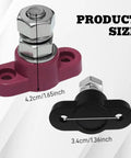 Heavy Duty 2 Pack 3/8 Inch 12V Battery Junction Post Block For Cars And Trucks Hella Tough Power Ground Terminal Distribution Busbar Rust Proof Steel Studs Upgrade Your Ride Today, showing size dimensions.