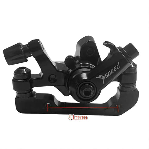 Rock Solid Mechanical Disc Brake Set For Mountain Bikes Featuring Steel Rotor And Caliper Piston With Killer Grip And Sick Stopping Power For Trail Sessions, close-up of caliper piston, black finish, 51mm width.