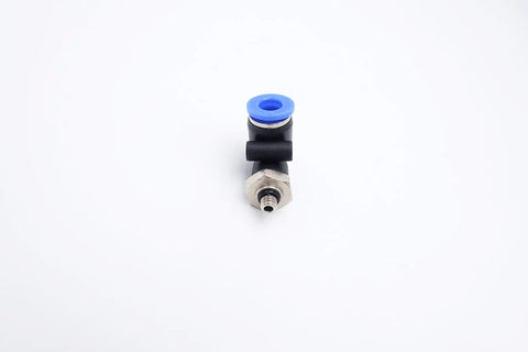 Push To Connect Fitting For One Quarter Inch Tube OD X 10-32 UNF Male Thread Pneumatic Elbow 90 Degree Swivel, front view