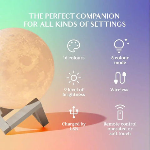 Large Moon Lamp 7.1-Inch With Wooden Base, Touch Dimmable Dual Color Night Light, Rechargeable Table Decor features
