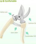 Rose Thorn Stripper Tool Kit For Garden Pruning Shears And Scissors With Gloves Includes Plastic Rose Thorn Remover And Metal Thorn Remover Pro Grade Gear For Florist Supplies And Floral Making showing stainless steel pruning shears with safety lock and PVC handle.
