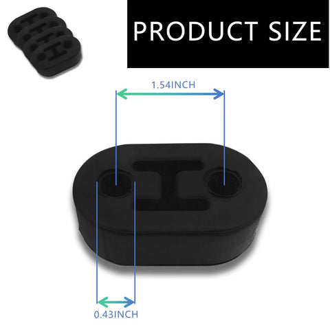 Four Piece Exhaust Hanger Rubber Kit With Universal Polyurethane Insulators size guide showing 1.54 by 0.43 inches