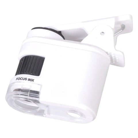 Pocket Sized Digital Microscope With 1000X Magnification And Built In LED Light For Close Up Viewing Of Tiny Subjects Like Fabric Weave Leaves And Electronics In A Compact Grab And Go Gadget, white clip-on
