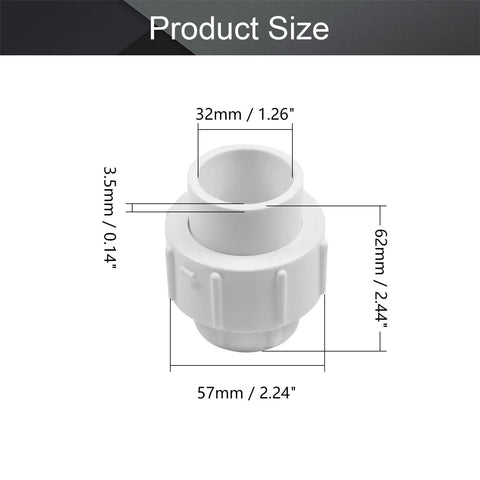 32mm Slip PVC Pipe Fitting Union Quick Connector Solvent Weld Socket White 1 Piece Durable Hub to Hub Connection Easy Pipe Linking Disconnecting No Hassle Leak Free Performance