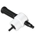 Double Head Sheet Metal Nibbler Drill Attachment For Cutting Iron Stainless Steel Copper Aluminum With Adjustable Dual Heads showing side view with black handle.